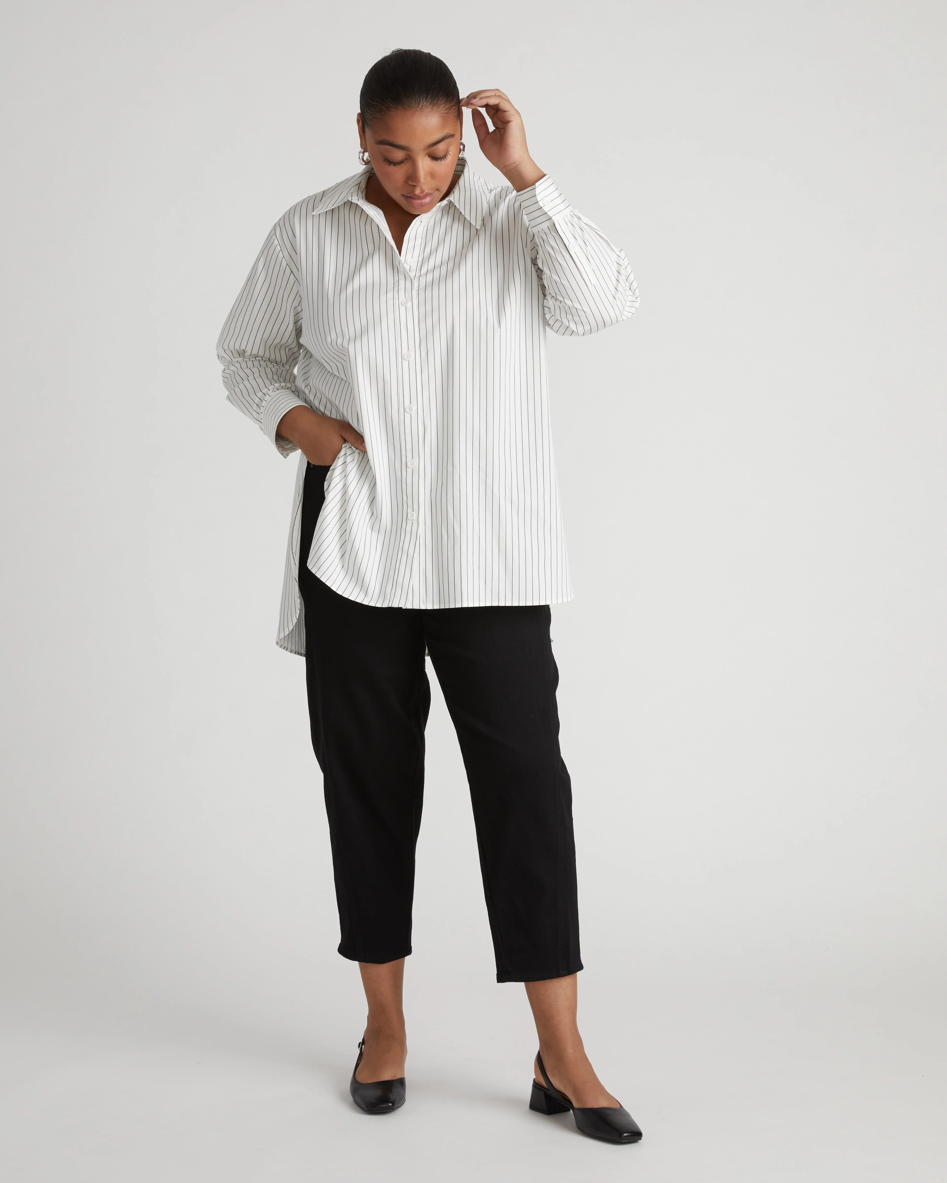 The Artist Poplin Shirt - White/Grey Stripe - Image 2