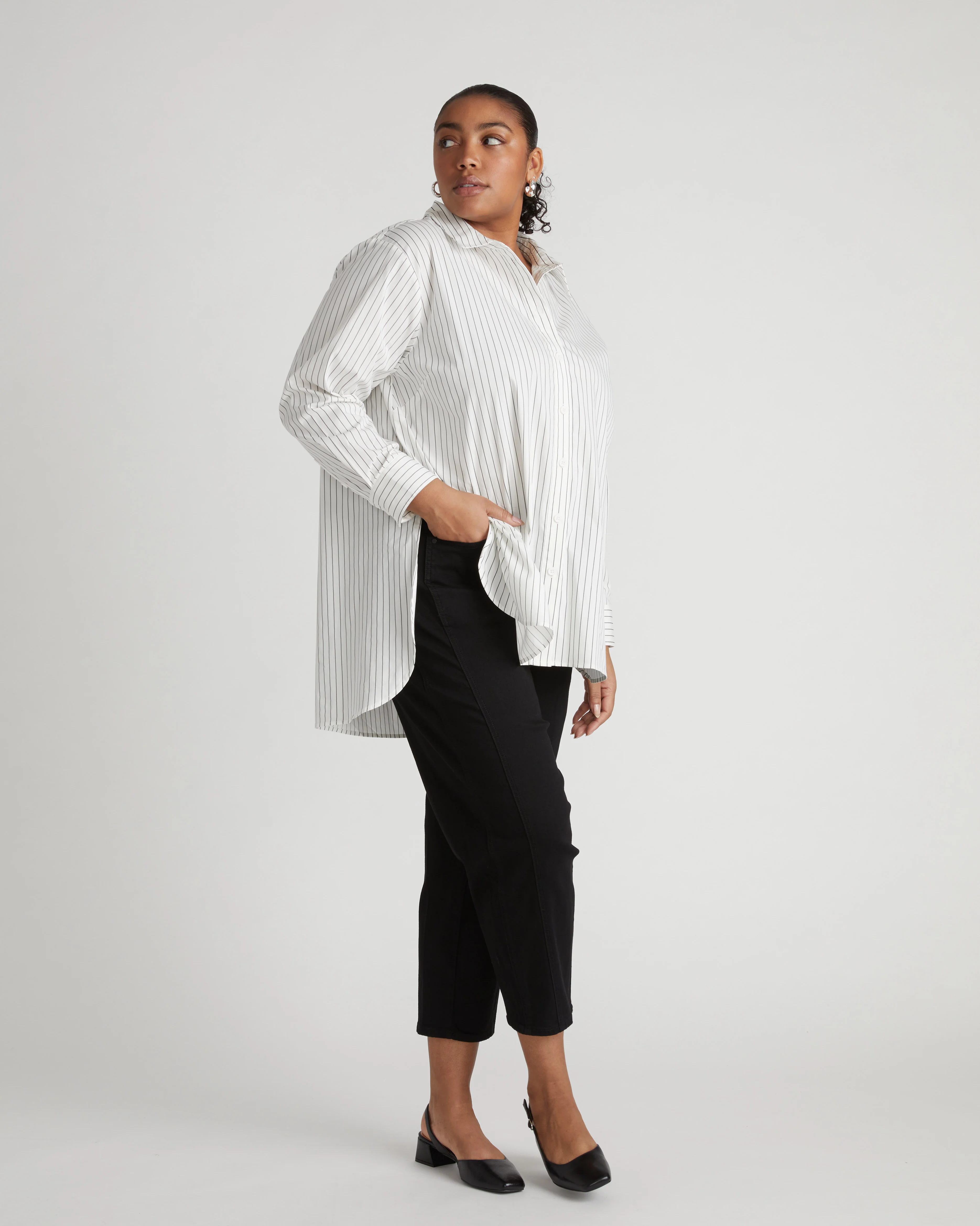 The Artist Poplin Shirt - White/Grey Stripe - Image 3
