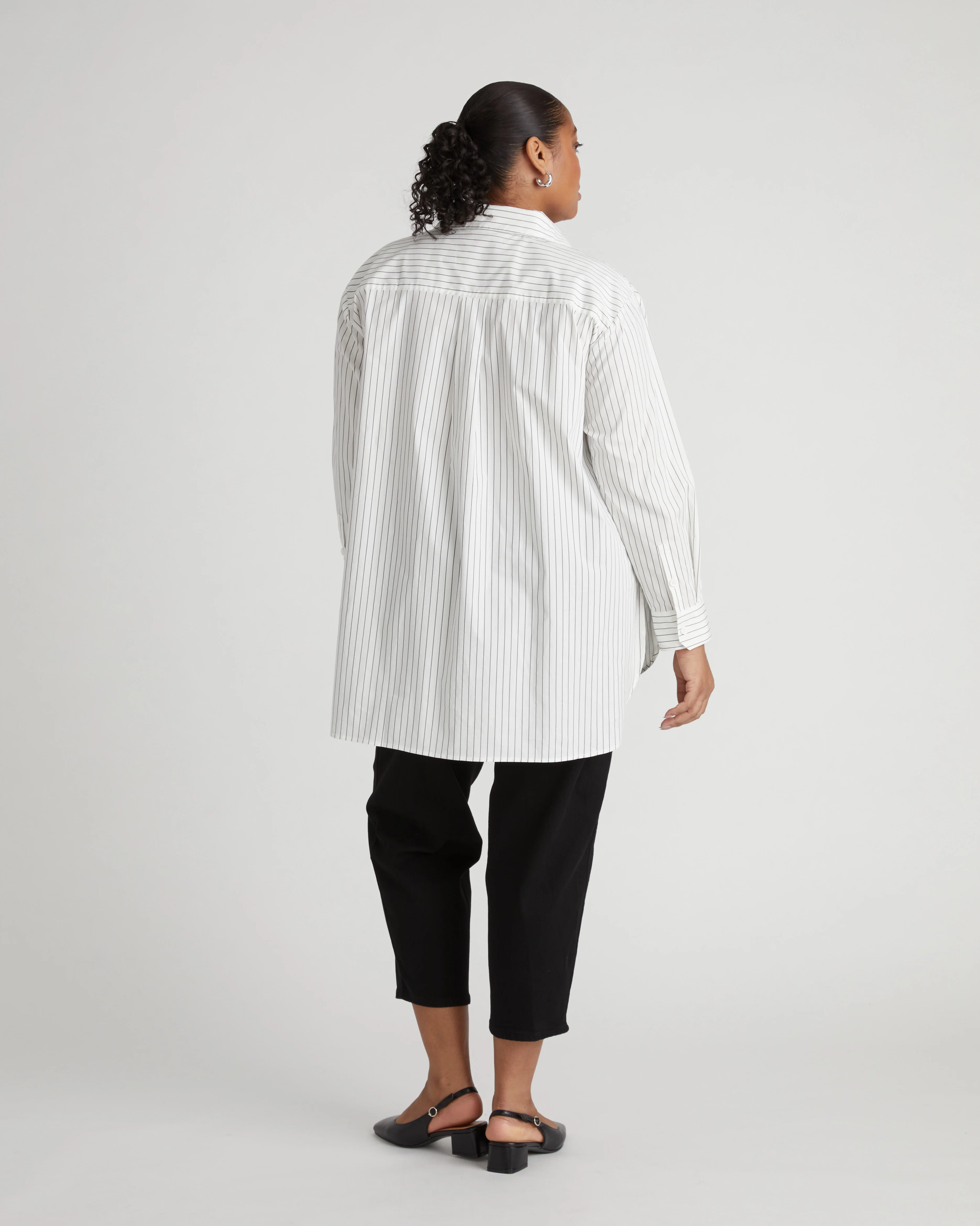 The Artist Poplin Shirt - White/Grey Stripe - Image 4