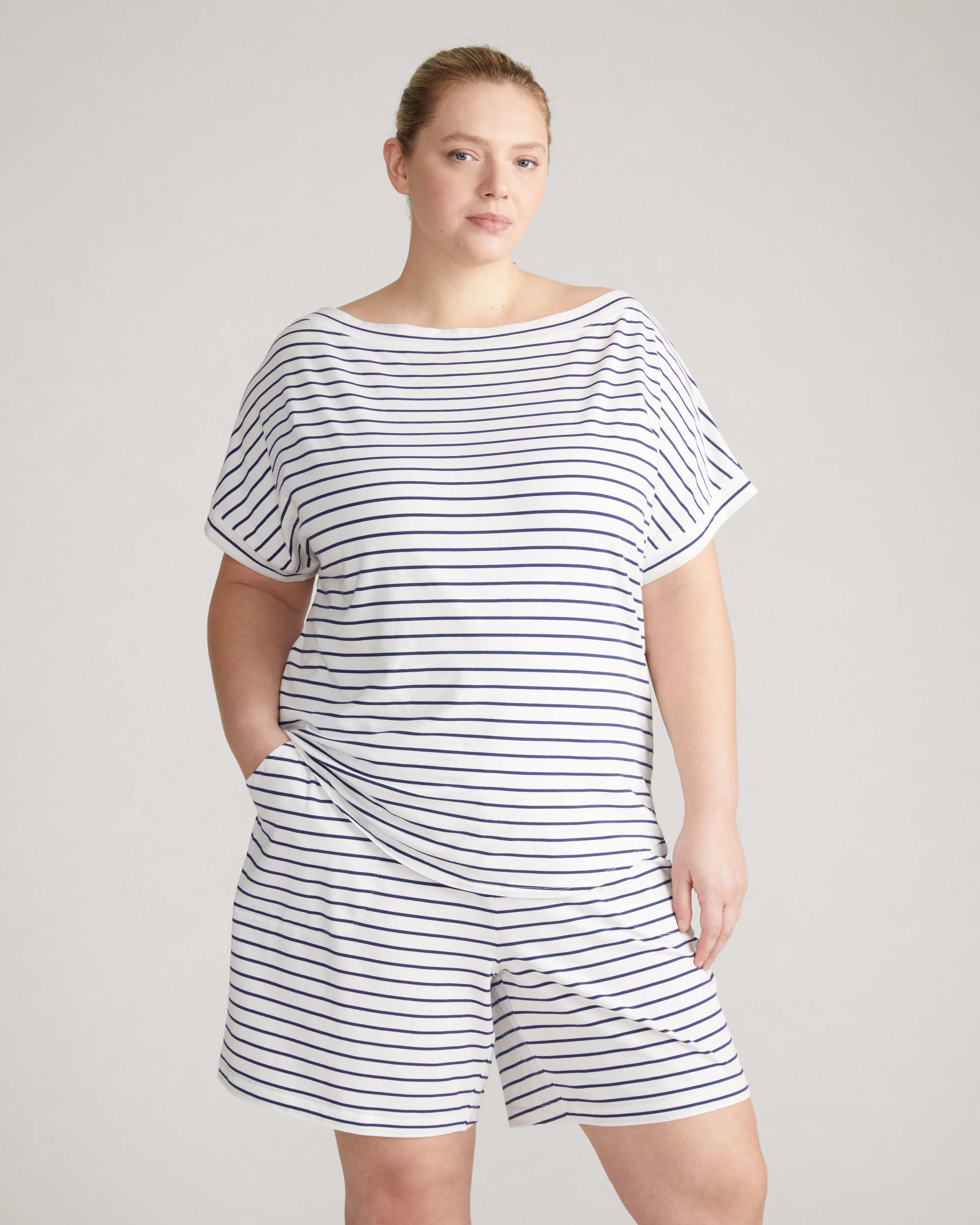 UltimateS Dolci Short Sleeve Top - White/Cenote Stripe - Image 2